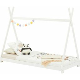 Lit montessori tipi elin, 90 x 190 cm lit cabane enfant en pin massif lasuré blanc - Blanc