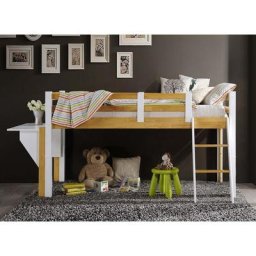 Lit mezzanine mi-hauteur 90 x 190 cm en bois et blanc armand - blanc