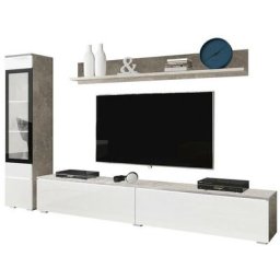 Rangement de salon Sarasota 125, Béton + Blanc brillant, Avec table de tv, Pièces individuelles,