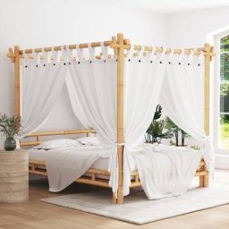 Lit adulte Contemporain | Lit à baldaquin 160x200 cm Bambou 81574 - Brun