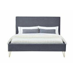 Cadre de lit en velours gris & pieds laiton 140x190 cm riverside - Gris