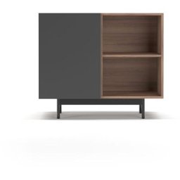 Buffet de rangement bas en mélamine, collection printed, avec 1 porte, couleur noyer et graphite