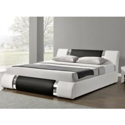 Lit design coffre 140x190 cm similicuir blanc et noir avec sommier Nola
