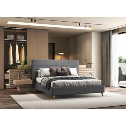 Lit double scandinave en tissu gris 160x200 cm arthy - gris