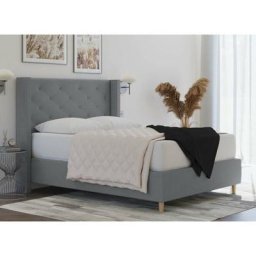 Lit double en tissu capitonné gris margot 180x200 cm - gris