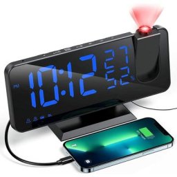 Reveil Projecteur avec Radio, Horloge Numérique, Réveil avec Port de usb, 3 Niveaux de Luminosité