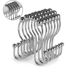Lot de 12 crochets de rideau de douche en acier inoxydable antirouille avec double crochet