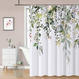 Rideau de Douche Floral avec 12 Crochets, Rideaux de Douche en Polysilicium Imperméable, Lavable