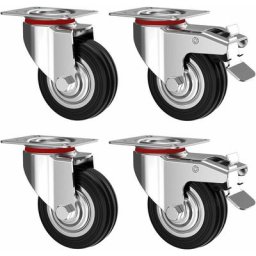 Set de 4 Roulettes pivotantes 75 mm avec frein - Roulettes pour meubles jusqu'à 50 kg par roue