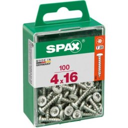 Spax - Boîte 100 unités. vis a bois cab. ronde wirox 4.0x16mm