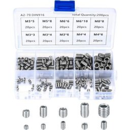 Ersandy - 200 Pièces Vis Sans Tête en Acier Inox, M3 M4 M5 M6 M8 Vis à Métaux, Assortiment Kit de