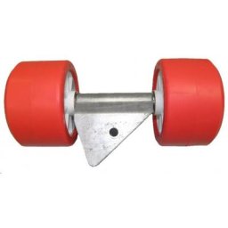 Ensemble 2 galets rouges diamètre 100 mm support en V sur chandelle 40 x 40