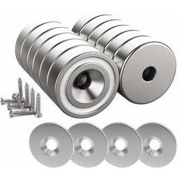 Ersandy - 12 pièces Aimants en néodyme 10 kg force 20 x 7 mm avec trou et capsule, aimant en pot