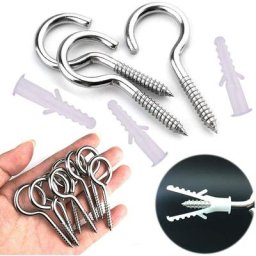 Ersandy - 10 Pièces Piton à Visser,Vis à Oeil Crochet à Visser Inox,avec 10 pcs Chevilles Kit,5