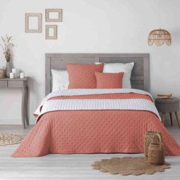 Couvre-lit microfibre matelassé Mellow chic terracotta et blanc 80x180 cm - Orange