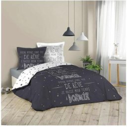 Housse de couette 220x240 + 2 taies Sleepy coton - Noir