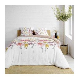 Parure de lit 3 Pièces en coton imprimé floral Rosine - Multicolore - 240 x 220 cm - Livraison