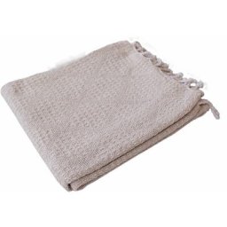 Plaid à franges effet tricot coton recyclé 125 x 150 cm dune - ecru
