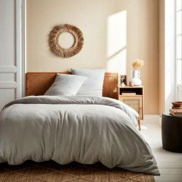 Parure de lit gaze de coton gris clair avec taie d'oreiller 260x240 cm
