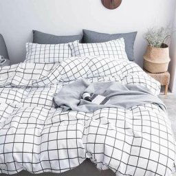 Housse de Couette à Carreaux Noir et Blanc 200x200 + 2 Taie d'oreiller 5075 cm - Parure de Lit