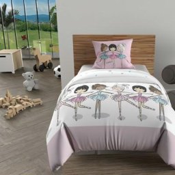 Soleil D'ocre - Parure housse de couette 140x200 cm danseuses rose, 100% coton 57 fils/cm2, par Rose