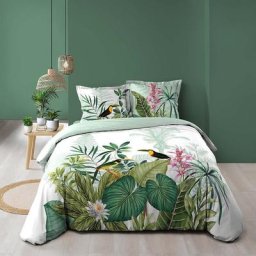 Parure de couette 260 x 240 cm Samoa - 100% coton + 2 taies d'oreiller 63 x 63 cm - Vert