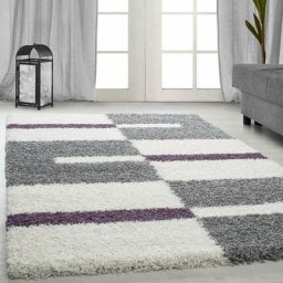 Gala - Tapis Salon Chambre Shaggy Motifs Géométrique - roma (Gris et Violet - 240x340cm)