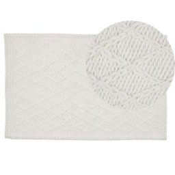 Tapis Rectangulaire Blanc Cassé en Laine Viscose et Coton pour Chambre ou Salon au Style Scandinave