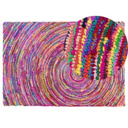 Tapis 140 x 200 cm en Coton Multicolore Fait Main Convient au Chauffage Sol Malatya - Multicolore