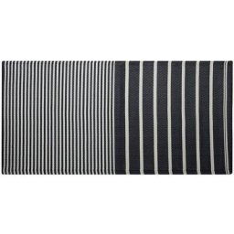Tapis d'Extérieur Noir et Blanc en Polypropylène Motif à Rayure pour Terrasse au Style Moderne 90 x