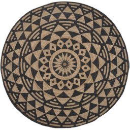 Tapis Rond Noir et Beige en Jute 120 cm pour Chambre ou Salon Rustique Beliani Beige