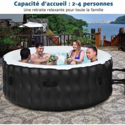 Costway - Spa Gonflable avec 108 Jets de Massage, 180 x 68 cm, Spa Rond Portable à 4 Personnes pour