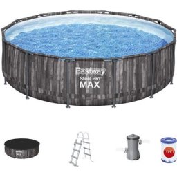 Bestway 5614Z Piscine Frame Steel Pro MAX ronde en imitation bois Ø427x107cm, Ensemble Complet
