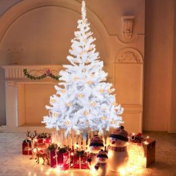 Sapin de Noël artificiel 210cm Sapin de Noël Artificiel pvc Blanc Arbre de Noel avec Support en