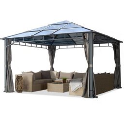 Tonnelle de Jardin 4x4 m Structure en Aluminium Toit Polycarbonate épaisseur env. 8 mm pavillon de