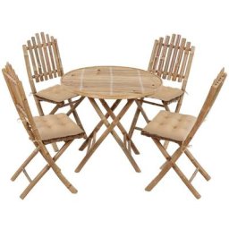 Mobilier à dîner d'extérieur pliable 5 pcs avec coussins Bambou Vidaxl Beige