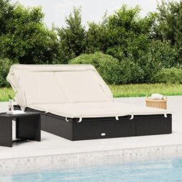 Bain de soleil 2 places avec toit - Chaise de jardin Transat de jardin - pliable noir 213x118x97 cm
