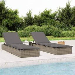 Maisonchic - Chaise longue Bain de soleil Transat avec coussin gris 201x55x62 cm résine tressée