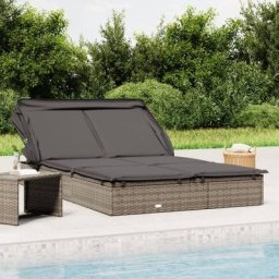 Bain de soleil 2 places avec toit - Chaise de jardin Transat de jardin - pliable gris 213x118x97 cm