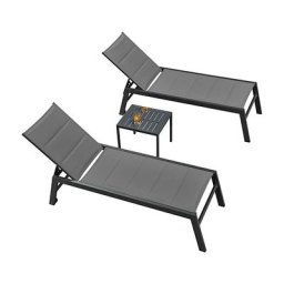 Bain De Soleil Lot De 2 avec Table Capitonné Éponge, Transat Jardin Exterieur Piscine Aluminium