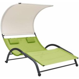 Bain de soleil double Chaise de jardin - Transat de jardin avec auvent Textilène Vert BV124237