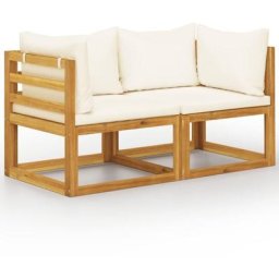 Banquette d'extérieur - Moderne Banc de jardin à 2 places avec coussins blanc crème Pour Terrasse