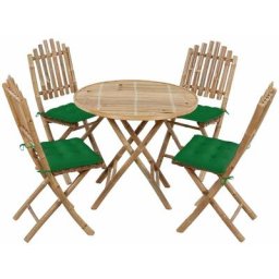 Mobilier à dîner d'extérieur pliable 5 pcs avec coussins Bambou Vidaxl Vert