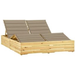 Chaise longue double | Bain de soleil Transat et coussins beige Bois de pin imprégné 35539 - Beige