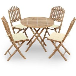 Mobilier à dîner d'extérieur pliable 5 pcs avec coussins Bambou Vidaxl Crème