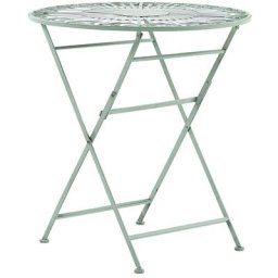 Table de Jardin Bistrot Pliante en Métal Vert Ronde 70 cm avec Ornaments Décoratifs pour Jardin
