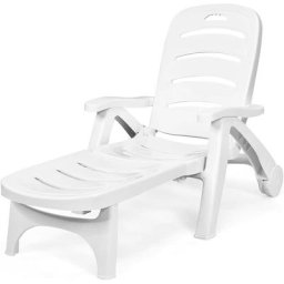 Bain de Soleil, Chaise Longue Jardin Exterieur Pliable Dossier Inclinable à 5 Positions avec Roues,
