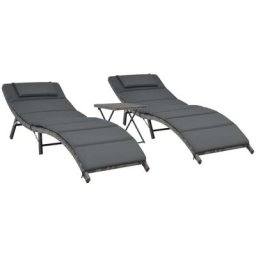 Lot de 3 Lot de 2 Bains de soleil pliables Moderne - Chaises à bascule Transats relax - Résine