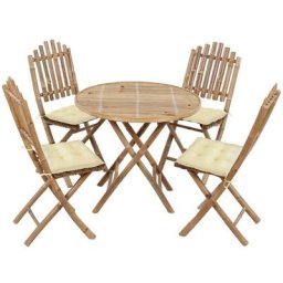 Mobilier à dîner d'extérieur pliable 5 pcs avec coussins Bambou vidaXL - Crème