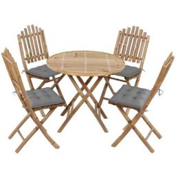Mobilier à dîner d'extérieur pliable 5 pcs avec coussins Bambou Vidaxl Gris